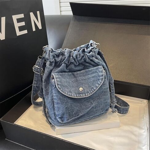 Denim Crossbody Bag Small Drawstring Phone Bag Casual Bucket Purse Shoulder Messenger Bag in Kuwait