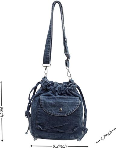 Denim Crossbody Bag Small Drawstring Phone Bag Casual Bucket Purse Shoulder Messenger Bag in Kuwait