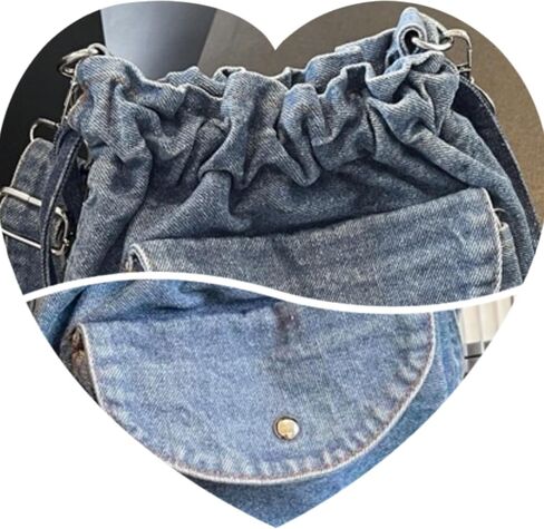 Denim Crossbody Bag Small Drawstring Phone Bag Casual Bucket Purse Shoulder Messenger Bag in Kuwait