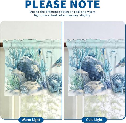 Coastal Valance for Windows - Blue Sea Turtle Valance Curtain 54"x18" Short Curtain Window Treatment for Kitchen Living Room Bathroom Bedroom in Kuwait