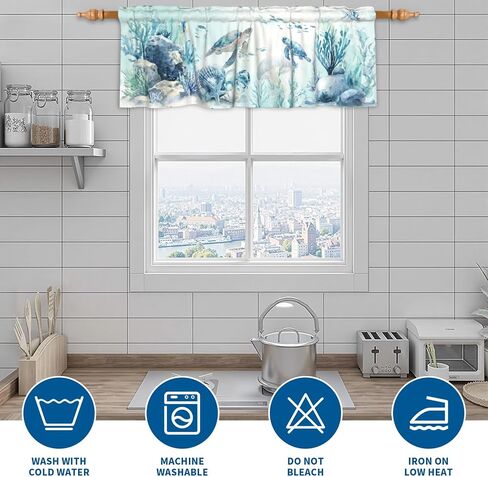 Coastal Valance for Windows - Blue Sea Turtle Valance Curtain 54"x18" Short Curtain Window Treatment for Kitchen Living Room Bathroom Bedroom in Kuwait