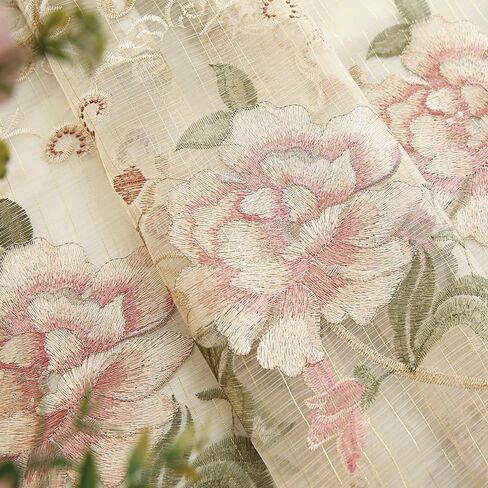 Luxury European Sheer Curtains for Living Room Floral Embroidery Gauze Curtains for Bedroom Rod Pocket Top Voile Curtain 1 Panel (Beige Sheer,W39 x L84 inches) in Saudi Arabia