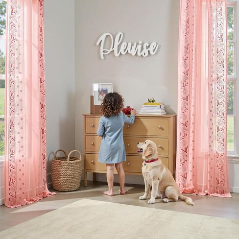 jinchan Pink Sheer Curtains 84", Embroidered Floral, Light Filtering, 2 Panels, Girls & Nursery Room, Bedroom, Dorm, Living Room Drapes in Saudi Arabia