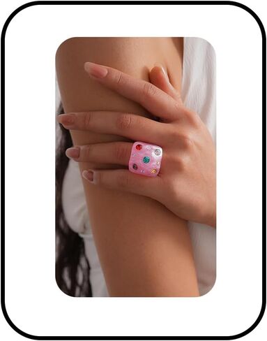Chunky Resin Rings for Women Colorful Rhinestone Geometric Ring Aesthetic Acrylic Knuckle Y2k Statement Ring Vintage Party Fashion Jewelry Accessary in Saudi Arabia