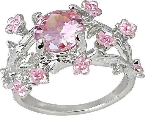 Pink Flower Crystal Rings for Women Statement Chunky Cherry Blossom Rings Unique Thick CZ Gemstone Rings Trendy Fashion Spring Jewelry Accessories in Saudi Arabia