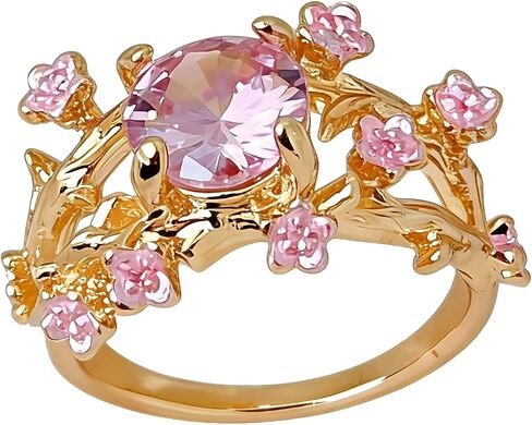 Pink Flower Crystal Rings for Women Statement Chunky Cherry Blossom Rings Unique Thick CZ Gemstone Rings Trendy Fashion Spring Jewelry Accessories in Saudi Arabia