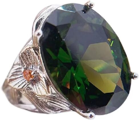 Vintage Ladies Diamond 925 Silver Peridot Emerald Ring Shiny Three Layer Two Tone Gold Adjustable Large Ring Wedding Engagement Luxury Fashion Jewelry CZC786 (adjustable opening) in Kuwait