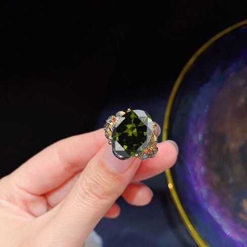 Vintage Ladies Diamond 925 Silver Peridot Emerald Ring Shiny Three Layer Two Tone Gold Adjustable Large Ring Wedding Engagement Luxury Fashion Jewelry CZC786 (adjustable opening) in Kuwait
