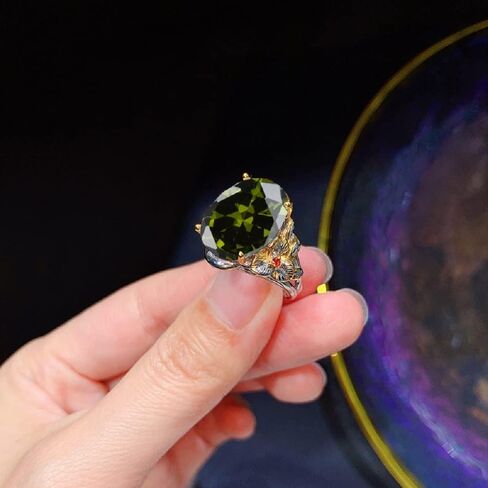Vintage Ladies Diamond 925 Silver Peridot Emerald Ring Shiny Three Layer Two Tone Gold Adjustable Large Ring Wedding Engagement Luxury Fashion Jewelry CZC786 (adjustable opening) in Kuwait