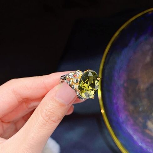 Vintage Ladies Diamond 925 Silver Peridot Emerald Ring Shiny Three Layer Two Tone Gold Adjustable Large Ring Wedding Engagement Luxury Fashion Jewelry CZC786 (adjustable opening) in Kuwait