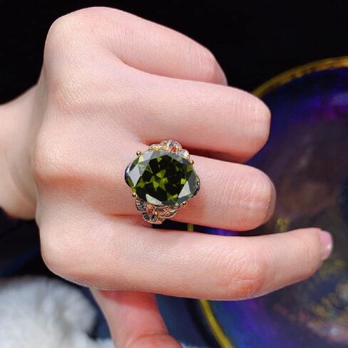 Vintage Ladies Diamond 925 Silver Peridot Emerald Ring Shiny Three Layer Two Tone Gold Adjustable Large Ring Wedding Engagement Luxury Fashion Jewelry CZC786 (adjustable opening) in Kuwait