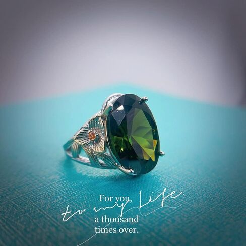 Vintage Ladies Diamond 925 Silver Peridot Emerald Ring Shiny Three Layer Two Tone Gold Adjustable Large Ring Wedding Engagement Luxury Fashion Jewelry CZC786 (adjustable opening) in Kuwait