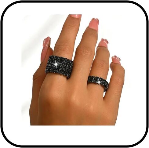 2PCS Rhinestone Stretch Ring for Women Sparkling Gold Silver Black Crystal Knuckle Ring Set Fashion Crystal Stackable Finger Rings Set Elegant Bridal Wedding Stretchy Statement Rings Jewelry in Kuwait