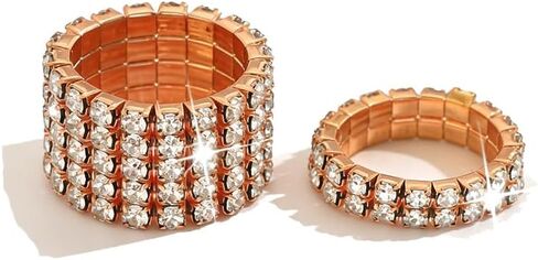 2PCS Rhinestone Stretch Ring for Women Sparkling Gold Silver Black Crystal Knuckle Ring Set Fashion Crystal Stackable Finger Rings Set Elegant Bridal Wedding Stretchy Statement Rings Jewelry in Kuwait