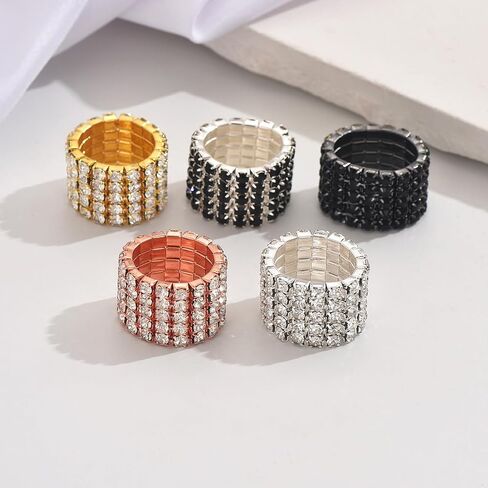 2PCS Rhinestone Stretch Ring for Women Sparkling Gold Silver Black Crystal Knuckle Ring Set Fashion Crystal Stackable Finger Rings Set Elegant Bridal Wedding Stretchy Statement Rings Jewelry in Kuwait