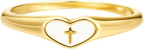 CAITLYNMINIMALIST 18K Gold Plated Sterling Silver Dainty Signet Mother of Pearl White Enamel Ring for Women Gift for Her in Saudi Arabia