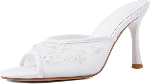Women's Elegant Mules Heels Cute and Flirty Open Toe Slip on Heels Embroidered Heeled Sandals Summer Dress Shoes for Daily Party Wedding in Saudi Arabia