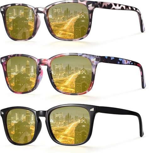JATEBI 3 Pcs Driving Glasses Women for Night Vision Square Anti Glare Glasses UV400 Protection Yellow Polarized Eyewear in Saudi Arabia