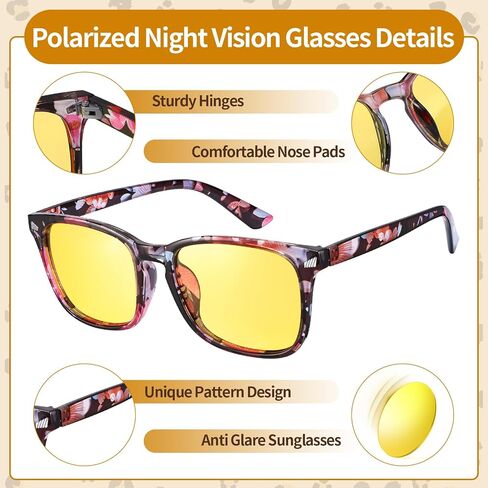 JATEBI 3 Pcs Driving Glasses Women for Night Vision Square Anti Glare Glasses UV400 Protection Yellow Polarized Eyewear in Saudi Arabia