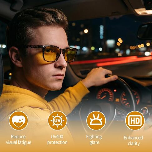 JATEBI 3 Pcs Driving Glasses Women for Night Vision Square Anti Glare Glasses UV400 Protection Yellow Polarized Eyewear in Saudi Arabia