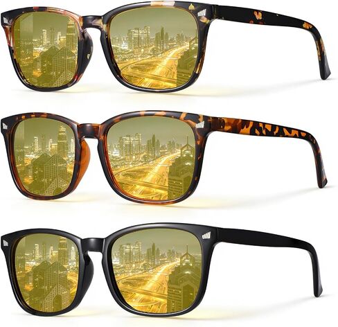 JATEBI 3 Pcs Driving Glasses Women for Night Vision Square Anti Glare Glasses UV400 Protection Yellow Polarized Eyewear in Saudi Arabia