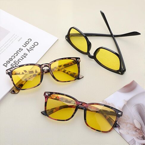 JATEBI 3 Pcs Driving Glasses Women for Night Vision Square Anti Glare Glasses UV400 Protection Yellow Polarized Eyewear in Saudi Arabia