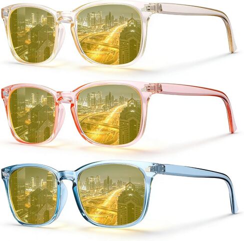 JATEBI 3 Pcs Driving Glasses Women for Night Vision Square Anti Glare Glasses UV400 Protection Yellow Polarized Eyewear in Saudi Arabia