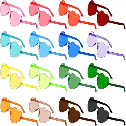 16 Pcs Heart Shaped Sunglasses,Candy Color Rimless Heart Sunglasses,Trendy Glasses for Women Men Rave Bachelorette Party Favor,Color Sunglasses,16 Colors in Saudi Arabia