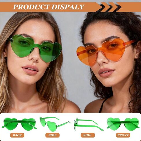 16 Pcs Heart Shaped Sunglasses,Candy Color Rimless Heart Sunglasses,Trendy Glasses for Women Men Rave Bachelorette Party Favor,Color Sunglasses,16 Colors in Saudi Arabia