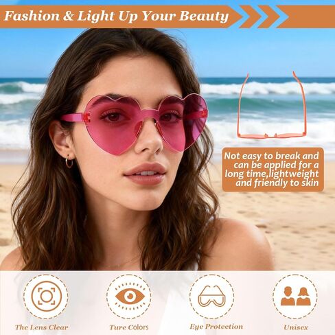 16 Pcs Heart Shaped Sunglasses,Candy Color Rimless Heart Sunglasses,Trendy Glasses for Women Men Rave Bachelorette Party Favor,Color Sunglasses,16 Colors in Saudi Arabia
