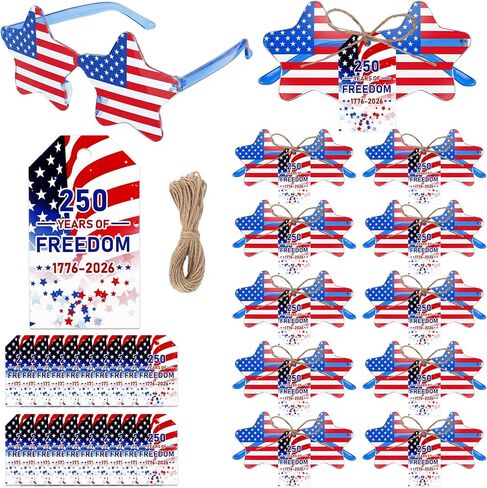 Arrowbash 24 Pairs 250th Anniversary Sunglasses 4th of July Party Favors Bulk American Flag Star Accessories Gifts Bulk with 250th Anniversary Tags for Independence Day Parade Party in Kuwait
