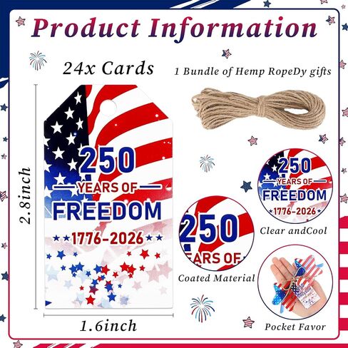 Arrowbash 24 Pairs 250th Anniversary Sunglasses 4th of July Party Favors Bulk American Flag Star Accessories Gifts Bulk with 250th Anniversary Tags for Independence Day Parade Party in Kuwait