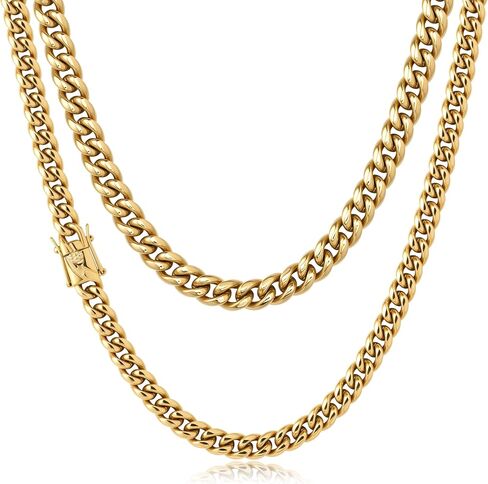 Heavy Miami Cuban Link Chain for Men Women 6mm 8mm 10mm 12mm 14K Real Gold Plated 316L Stainless Steel Thick Necklace Choker Hypoallergenic Hip Hop Jewelry with Gift Box in Saudi Arabia
