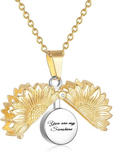 Personalized Sunflower Cremation Jewelry for Ashes You Are My Sunshine Flower Urn Necklace for Ashes of Loved Ones Keepsake Memorial Urn Necklace Pendant for Women Men in Saudi Arabia