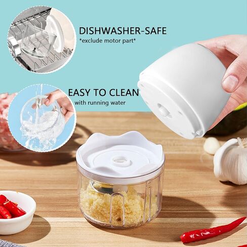 Mini Garlic Chopper, Cordless Electric Garlic Chopper Slicer with GLASS Cup, 10Oz Mini Food Grinder Processor for Small Vegetable Onion Tomato Pepper Herb, Anti-slip, incl USB cable, White in Saudi Arabia