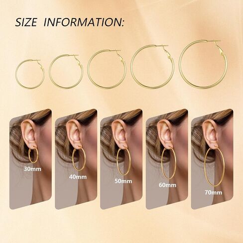 5 Pairs Gold Silver Hoop Earrings, 14K Gold Plated Hoop Earring Set, Hypoallergenic Big Thin Lightweight Dangle Set for Women in Saudi Arabia