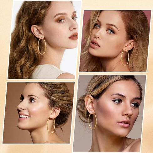 5 Pairs Gold Silver Hoop Earrings, 14K Gold Plated Hoop Earring Set, Hypoallergenic Big Thin Lightweight Dangle Set for Women in Saudi Arabia