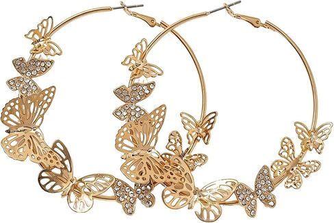 Butterfly Hoop Earrings for Women Gold Heart Shaped Large Loop Earrings Aesthetic Hollow Insect Jewelry Statement Accessories for Party Prom in Saudi Arabia