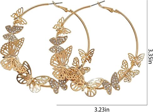 Butterfly Hoop Earrings for Women Gold Heart Shaped Large Loop Earrings Aesthetic Hollow Insect Jewelry Statement Accessories for Party Prom in Saudi Arabia