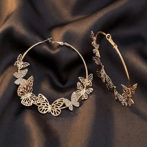 Butterfly Hoop Earrings for Women Gold Heart Shaped Large Loop Earrings Aesthetic Hollow Insect Jewelry Statement Accessories for Party Prom in Saudi Arabia