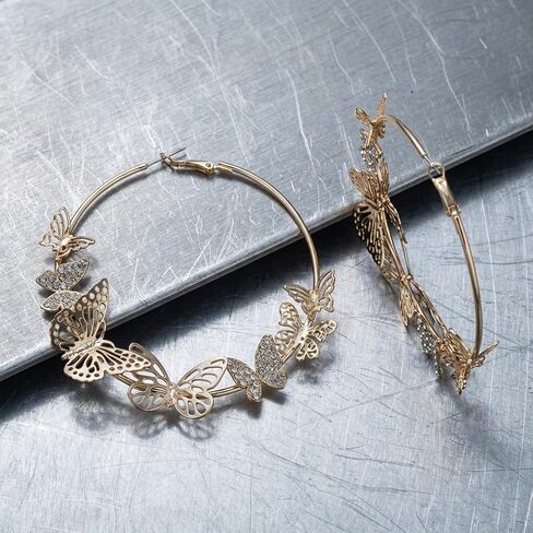Butterfly Hoop Earrings for Women Gold Heart Shaped Large Loop Earrings Aesthetic Hollow Insect Jewelry Statement Accessories for Party Prom in Saudi Arabia