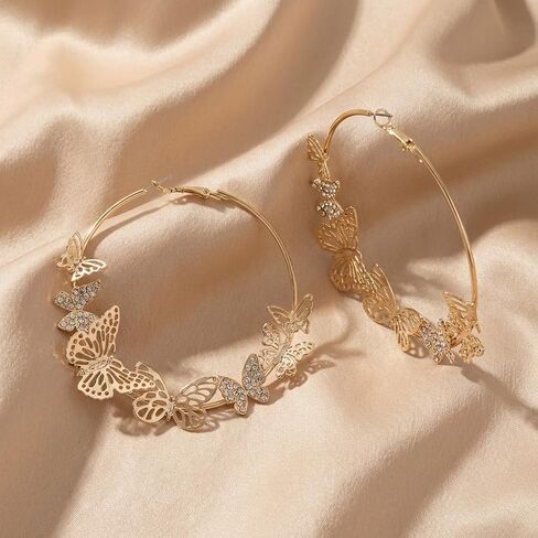 Butterfly Hoop Earrings for Women Gold Heart Shaped Large Loop Earrings Aesthetic Hollow Insect Jewelry Statement Accessories for Party Prom in Saudi Arabia