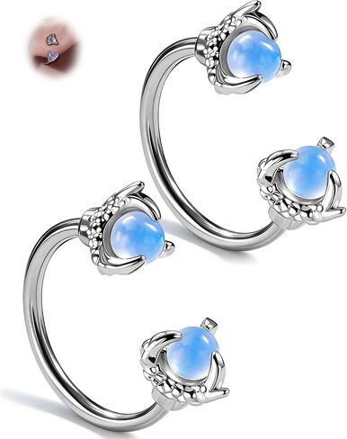 Jewseen 2PCS Small Double Hoop Earrings Dragon Claw Gemstone Mini Circular Barbell Horseshoe 18G 10mm 316L Hypoallergenic Surgical Steel Piercing Jewelry in Saudi Arabia