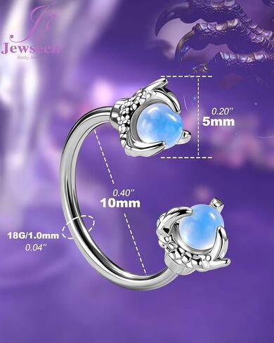 Jewseen 2PCS Small Double Hoop Earrings Dragon Claw Gemstone Mini Circular Barbell Horseshoe 18G 10mm 316L Hypoallergenic Surgical Steel Piercing Jewelry in Saudi Arabia