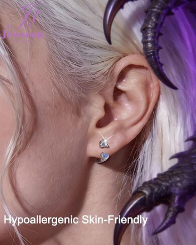 Jewseen 2PCS Small Double Hoop Earrings Dragon Claw Gemstone Mini Circular Barbell Horseshoe 18G 10mm 316L Hypoallergenic Surgical Steel Piercing Jewelry in Saudi Arabia