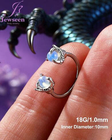 Jewseen 2PCS Small Double Hoop Earrings Dragon Claw Gemstone Mini Circular Barbell Horseshoe 18G 10mm 316L Hypoallergenic Surgical Steel Piercing Jewelry in Saudi Arabia