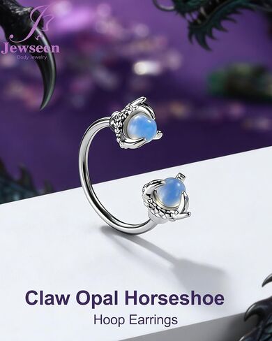 Jewseen 2PCS Small Double Hoop Earrings Dragon Claw Gemstone Mini Circular Barbell Horseshoe 18G 10mm 316L Hypoallergenic Surgical Steel Piercing Jewelry in Saudi Arabia