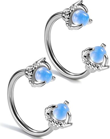 Jewseen 2PCS Small Double Hoop Earrings Dragon Claw Gemstone Mini Circular Barbell Horseshoe 18G 10mm 316L Hypoallergenic Surgical Steel Piercing Jewelry in Saudi Arabia