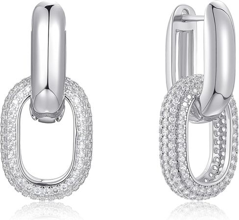 18K Gold Plated Interlocking Double Hoop Earrings | Women's Pave Crystal Link Drop Hoops in Saudi Arabia