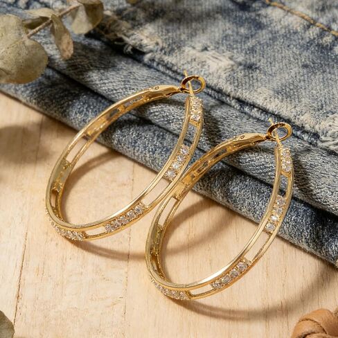 Gold Hollow Hoop Earrings with Cubic Zirconia - Large/Medium Gold Hoop Earrings for Women, Sparkly Hollow Out Hoop Earrings for Daily & Party Wear in Saudi Arabia